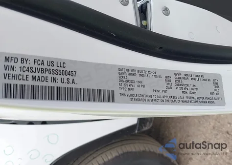 2025 Jeep Wagoneer Series Ii 4X4 из США, поврежденный, VIN 1C4SJVBP6SS500457